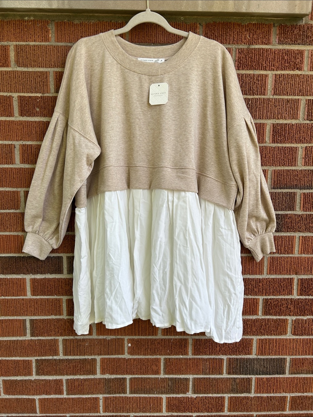 Altar’d State Beige and White Layered Pullover Sweater Dress